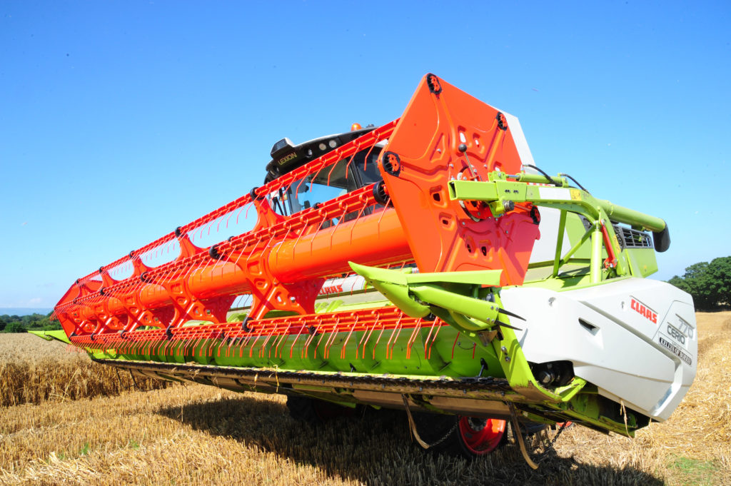 A 7.7m header on claas combine oats