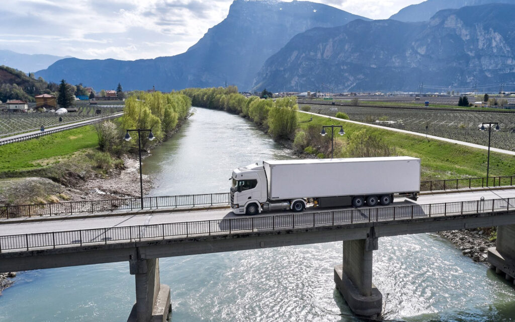 Diesel truck on bridge