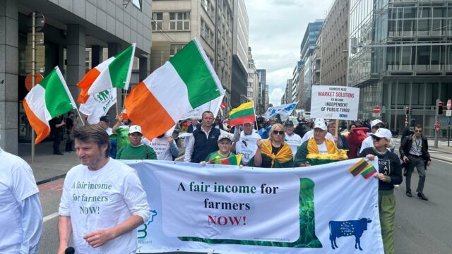 Irish dairy farmers take part in Brussels protest