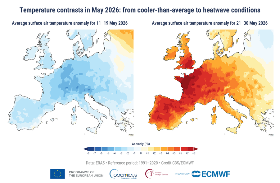May 2026 was second warmest on record globally across land and sea