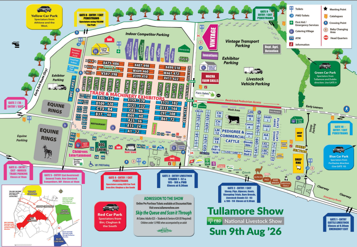 Map and timetable: Tullamore Show and FBD National Livestock Show
